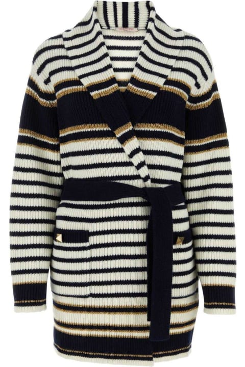 Sweaters for Women Valentino Garavani Striped Long-sleeved Cardi-coat