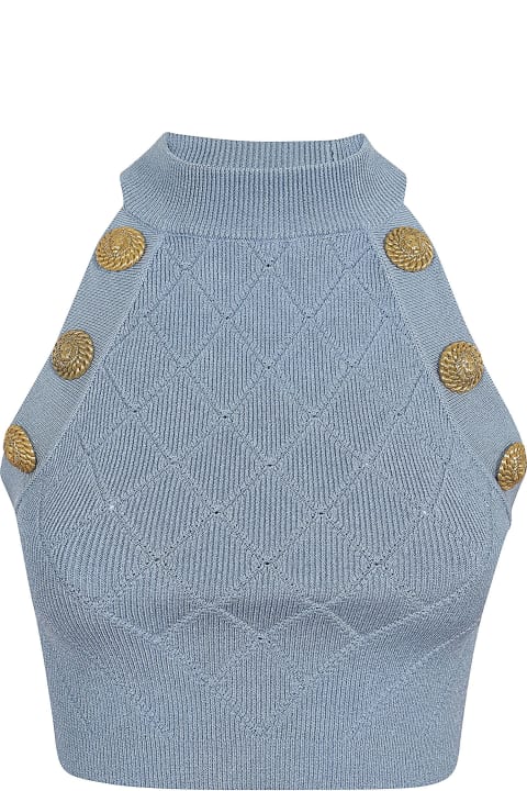 Balmain Topwear for Women Balmain Sl 6 Btn Knit Cropped Top