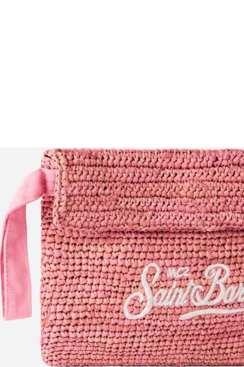 Clutches for Women MC2 Saint Barth Raffia Pink Pochette With Front Embroidery