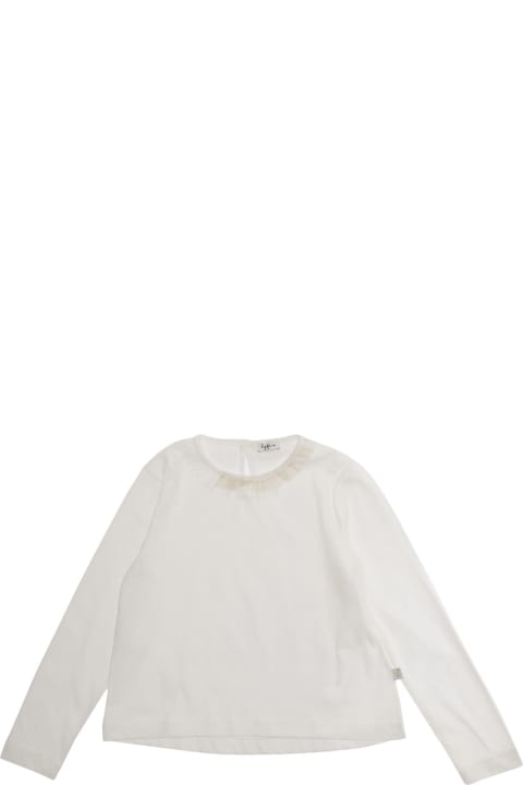 Homeware Il Gufo White T-shirt With Round Neck And Ruched Detail On The Front In Cotton Girl