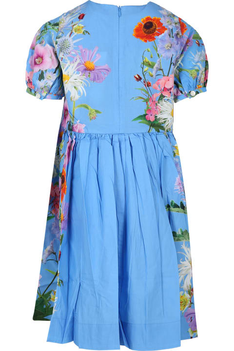 ガールズ ワンピース＆ドレス Molo Light Blue Casual Casey Dress For Girl With A Floral Pattern