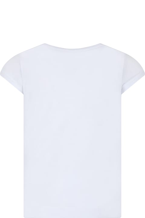 Monnalisa Kids Monnalisa White T-shirt For Girl With Castle Print And Logo