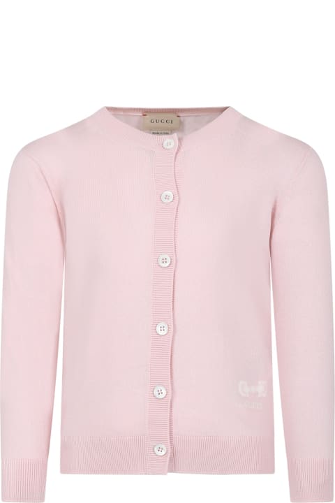 Topwear for Girls Gucci Pink Cardigan For Girl With Logo