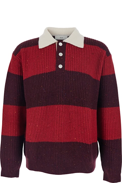 Dunst for Kids Dunst Red Polo Shirt With Ribbed Design And Striped Motif In Wool Man