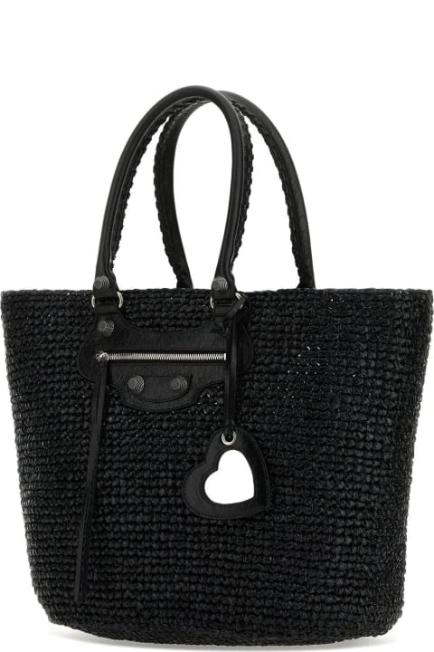 Balenciaga Totes for Women Balenciaga Black Raffia Large Le Cagole Panier Shopping Bag