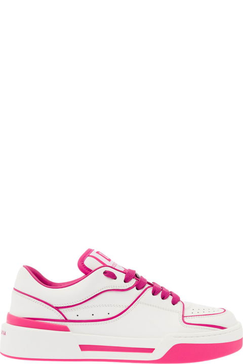 'new Roma' Fuchsia And White Sneakers With Contrasting 3d Details Woman Dolce & Gabbana