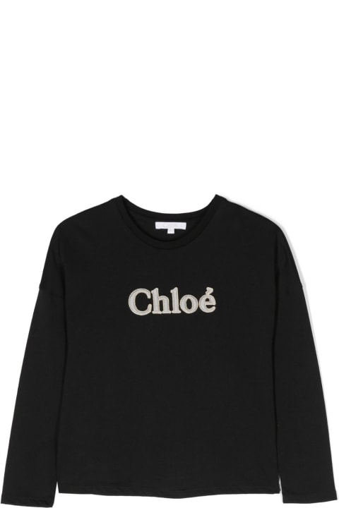 T-Shirts & Polo Shirts for Girls Chloé Chloe T-shirt Nera In Jersey Di Cotone Bambina