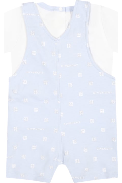 Bodysuits & Sets for Baby Boys Givenchy Light Blue Romper For Baby Boy With Logo