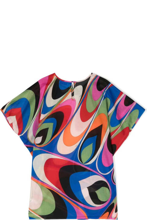 Pucci Dresses for Girls Pucci Multicoloured Waves Print Short Sleeved Dress