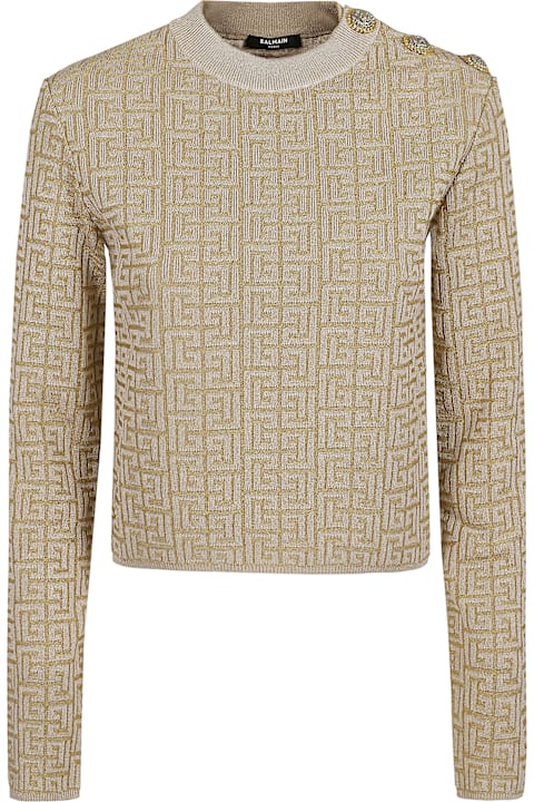 Balmain for Women Balmain Ls Glittered Monogram Knit Top