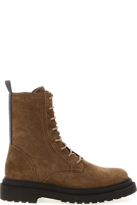 Brunello Cucinelli Boots for Women Brunello Cucinelli Suede Combat Boots Monile