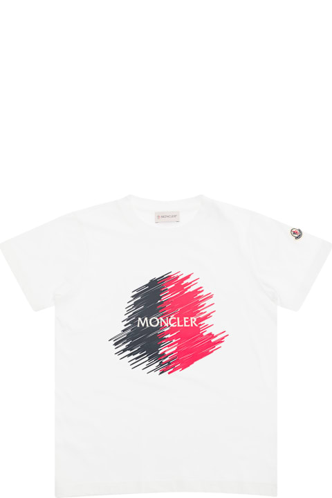 Fashion for Kids Moncler White T-shirt With Logo Print At The Front In Cotton Boy