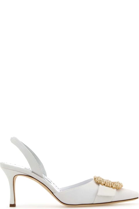 Manolo Blahnik لـ Kids Manolo Blahnik White Crepe Gibsli Pumps