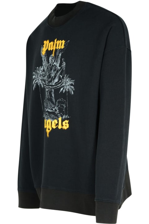 Palm Angels Sweaters for Men Palm Angels 'palms Pencil' Black Cotton Sweatshirt