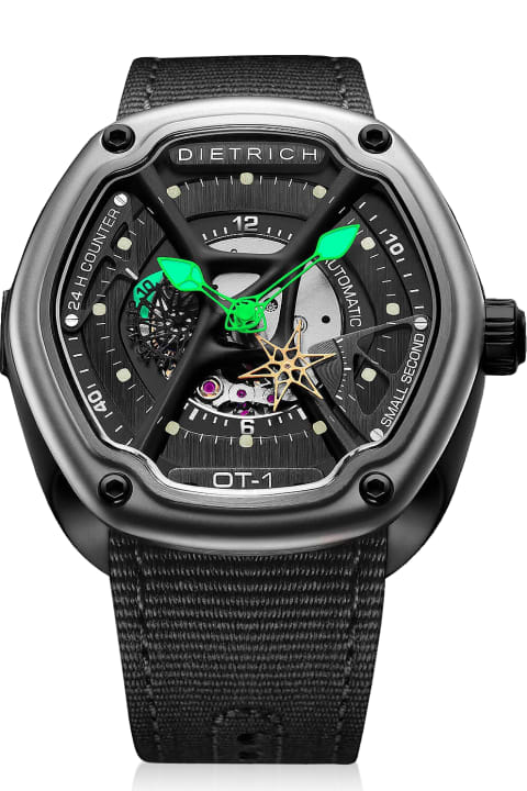 Ot-1 316l Steel Men's Watch W/green Luminova And Nylon Strap