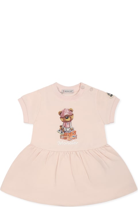 Homeware Moncler Pink Dress For Baby Girl With Bear Print