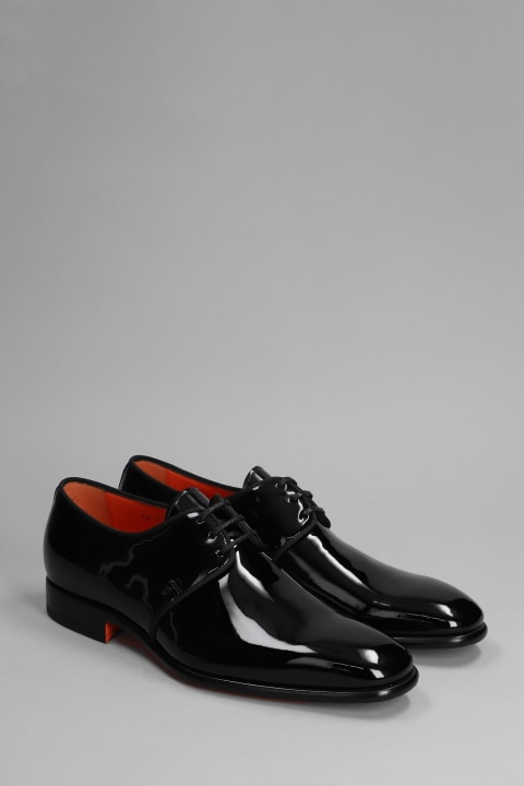 Santoni Laced Shoes for Men Santoni Black Leather Vynil Lace Up Shoes