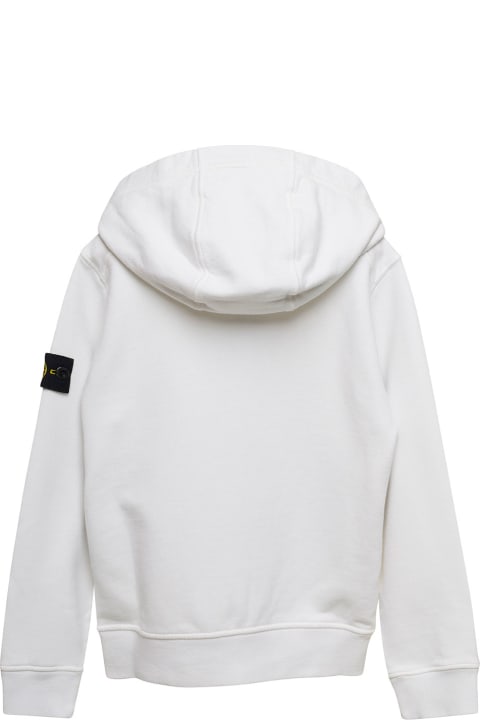 Stone Island Junior سترات وبلوزات ثقيلة لـ أولاد Stone Island Junior White Long-sleeved Sweatshirt With Hood In Cotton Boy