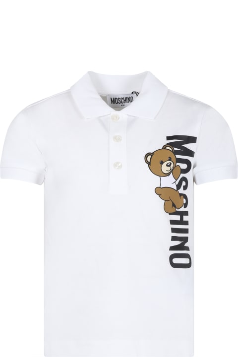 Fashion for Kids Moschino White Polo Shirt For Boy With Teddy Bear And Logo