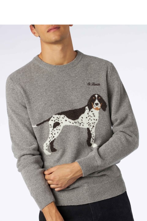 Homeware MC2 Saint Barth Man Crewneck Donegal Sweater With Country Dog Jacquard