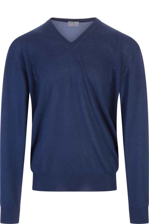 Fedeli for Men Fedeli Man Blue Cashmere Pullover With V-neck