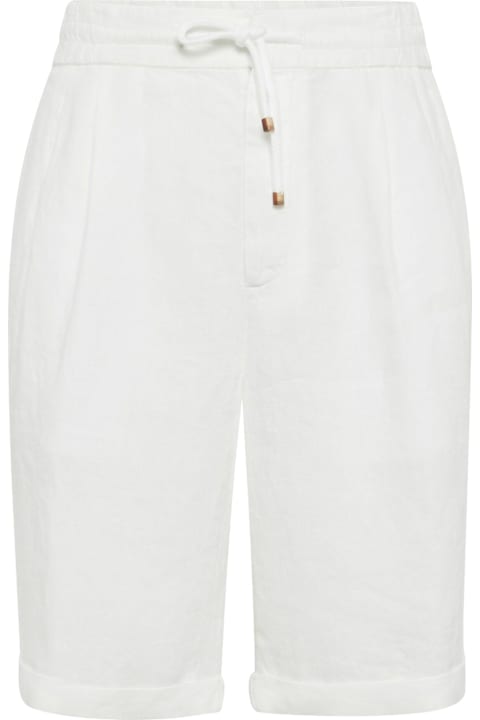 أدوات منزلية Brunello Cucinelli Garment Dyed Linen Gabardine Bermuda Shorts With Drawstring And Darts
