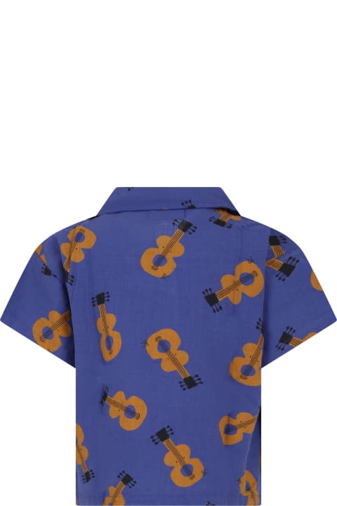 Bobo Choses Shirts for Boys Bobo Choses Blue Shirt For Kids With All-over Guitars