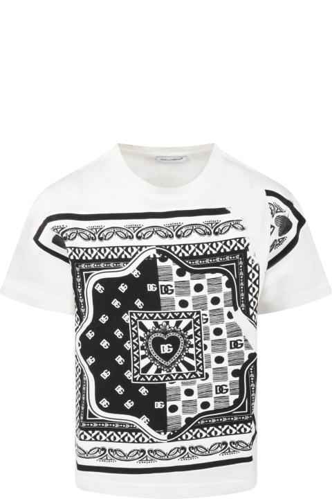 Sale for Kids Dolce & Gabbana White T-shirt For Kids With Black Print And Logo