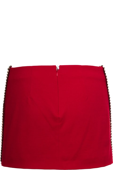 'rue' Red Low Waisted Miniskirt With Rectangular Mirror Sequins In Techno Jersey Woman The Attico
