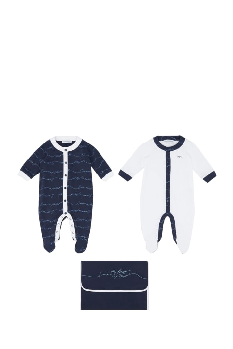 Emporio Armani Accessories & Gifts for Baby Girls Emporio Armani Set Of Two Jumpsuits And Dust Bag In Cotton