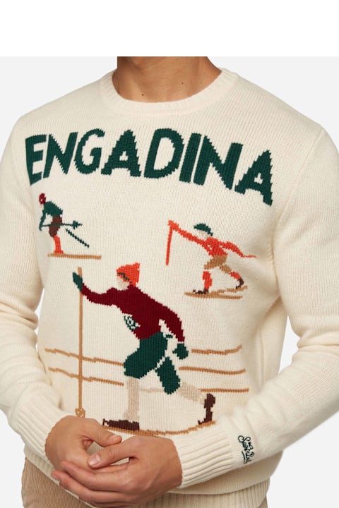 Homeware MC2 Saint Barth White Sweater Bombardino Light With Engadina Skiers Jacquard
