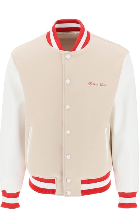 Coats & Jackets for Men Balmain Logo Embroidered Varsity Jacket