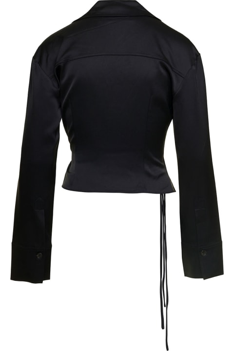 Nanushka Topwear for Women Nanushka Black Shirt With Cuban Collar In Satin Fabric Woman