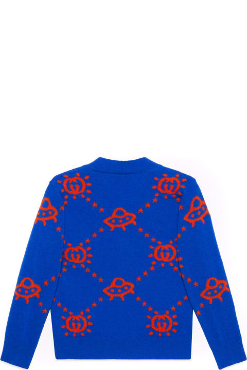 ボーイズ Gucciのニットウェア＆スウェットシャツ Gucci Blue And Orange Wool Cardigan
