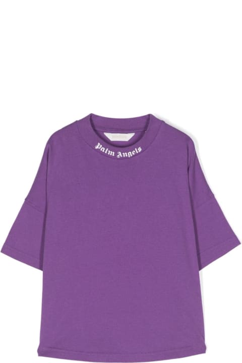 Topwear for Boys Palm Angels Purple T-shirt With Classic Logo