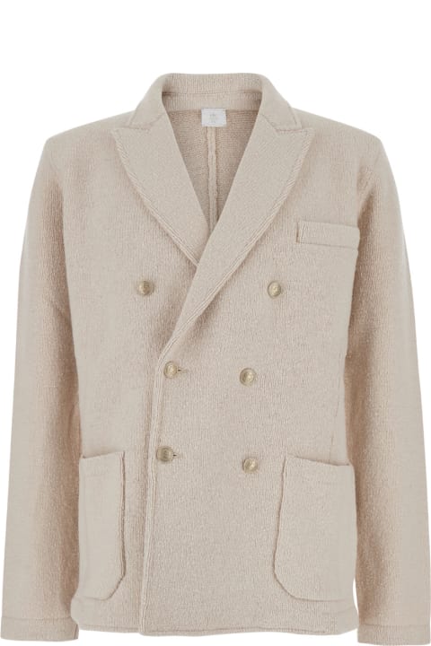 Eleventy لـ Men Eleventy Beige Double-breasted Jacket With Peak Revers In Wool Man