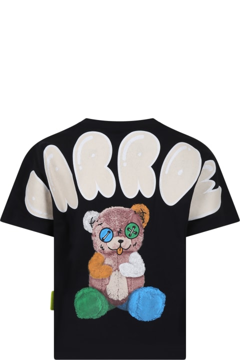 Barrow Topwear for Girls Barrow Black T-shirt For Kids With Logo And Bear