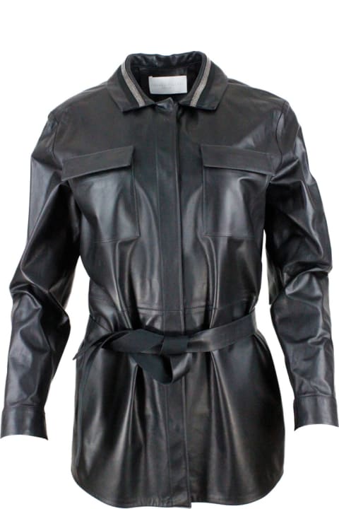 Fabiana Filippi Coats & Jackets for Women Fabiana Filippi Leather Shirt Jacket With Button Closure, With Belt And With Monile On The Collar