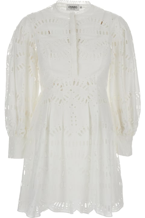 Charo Ruiz Clothing for Women Charo Ruiz White Sangallo Lace Short 'franca' Dress In Cotton Blend Woman