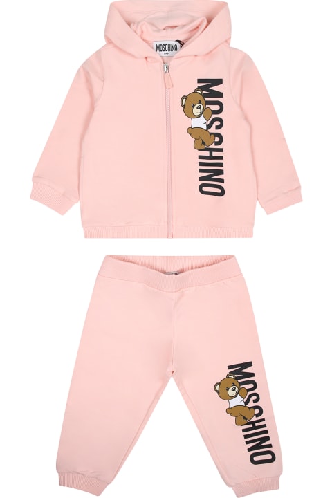 Sale for Baby Girls Moschino Pink Set For Baby Girl With Teddy Bear And Logo