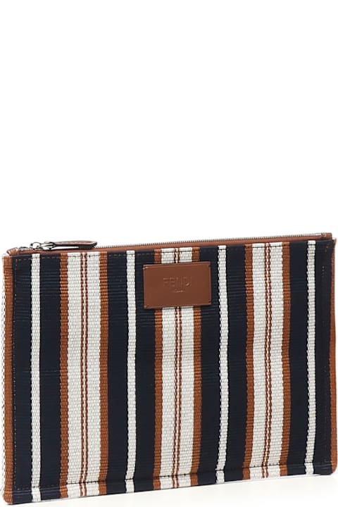 Fendi Signature Striped Medium Flat Clutch