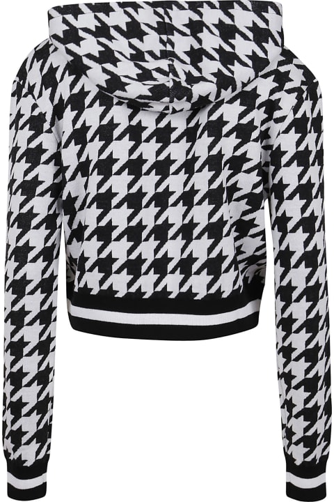 Houndstooth Jacquard Knit Cropped Hoodie