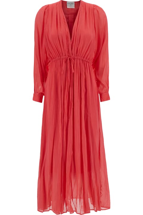 Forte_Forte for Women Forte_Forte Long Dark Orange Pleated Dress With Drawstring In Cotton And Silk Woman