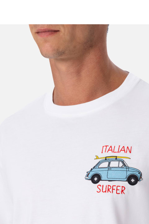 Homeware MC2 Saint Barth Man Cotton T-shirt With Fiat 500 Placed Print And Embroidery | Fiat 500 Special Edition