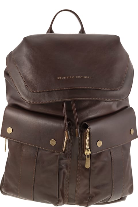 Brunello Cucinelli حقائب ظهر لـ القسم الرجالي Brunello Cucinelli Leather Backpack