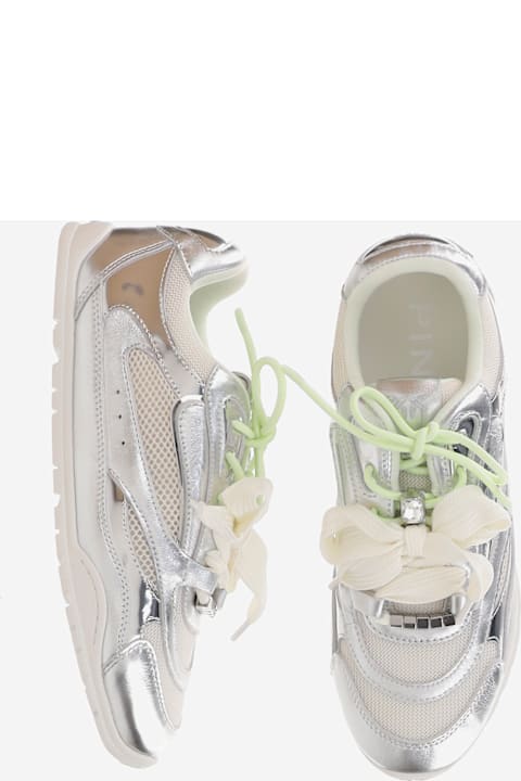 Pinko Yulia Leather And Mesh Sneakers With Two-tone Laces