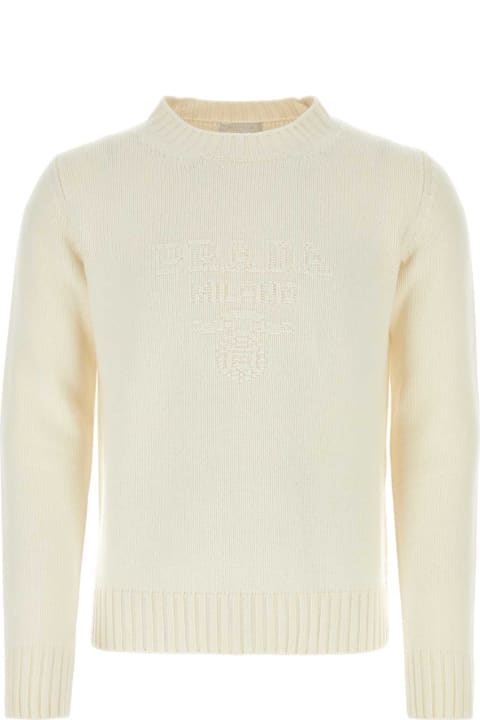 Prada Sweaters for Men Prada Ivory Wool Blend Sweater