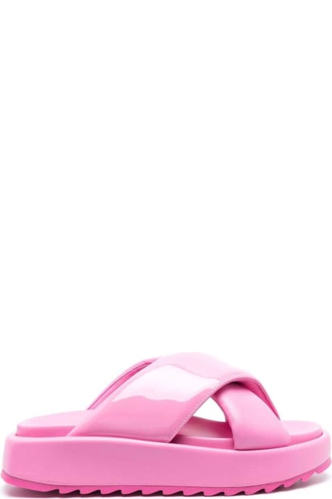 GIA BORGHINI Shoes for Women GIA BORGHINI Pink Crossover Strap Slides Glossy Finish In Leather Woman