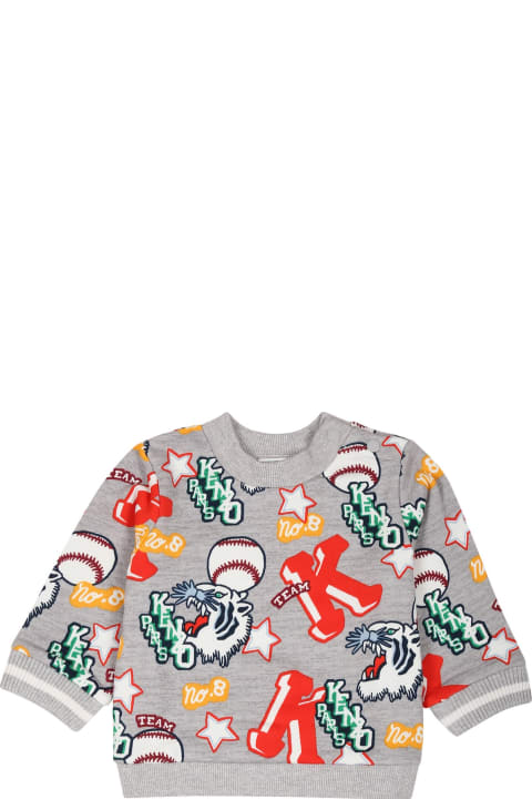 Kenzo Kids Sweaters & Sweatshirts for Baby Boys Kenzo Kids Grey Sweatshirt For Baby Boy With Tiger And Logo