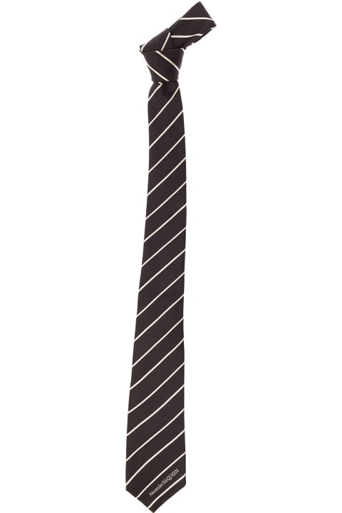 Black And White Striped Silk Tie Alexander Mcqueen Man